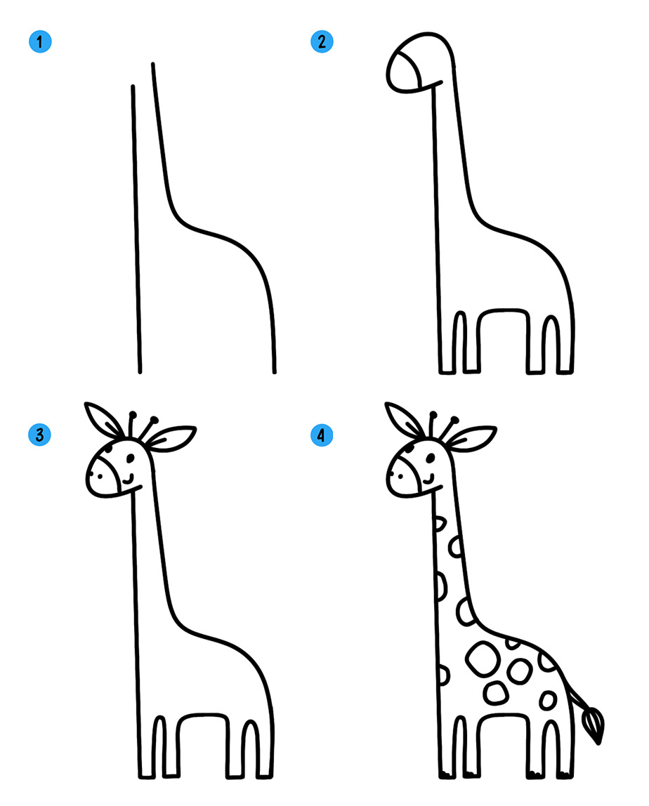 Шаги рисования жирафа карандашом